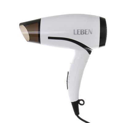 LEBEN Фен для волос, складной, 1200 Вт, 2 скорости, бело-черный, концентратор 