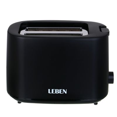 LEBEN Тостер, 650 Вт, 2 слота, регулятор мощности/степени прожарки, пластик, металл, чёрный 