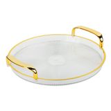 Поднос круглый с ручками с золотой каемкой 30x28x3см РЕТ