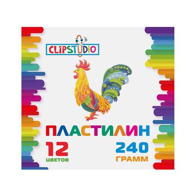 Пластилин 12цв. ClipStudio 240 грамм в картонном выдвижном пенале 