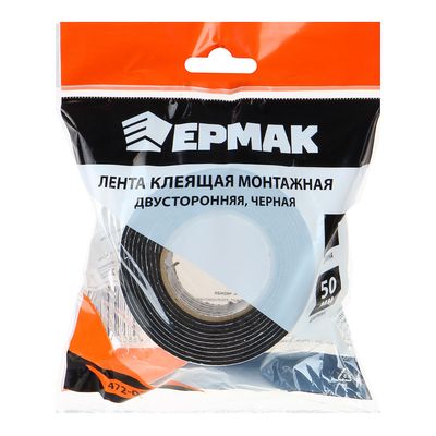 Лента клеящая ЕРМАК  монтажная 2-х сторонняя, для АВТО, 50мм x 2м черная