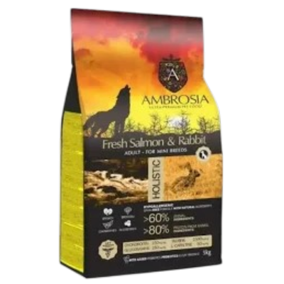 Корм сухой холистик «AMBROSIA GRAIN FREE» для собак мелких пород, лосось, кролик