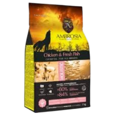 Корм сухой холистик «AMBROSIA GRAIN FREE» для щенков всех пород, курица, рыба