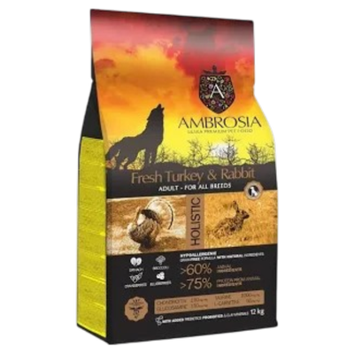 Корм сухой холистик «AMBROSIA GRAIN FREE» для собак всех пород, индейка, кролик