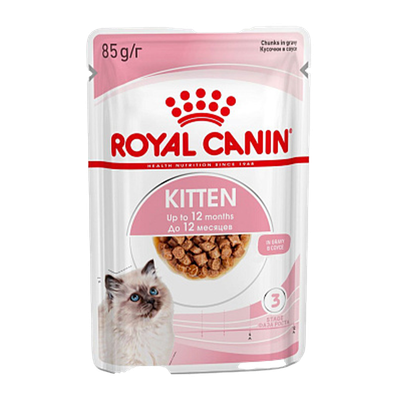 Корм «Royal Canin» Kitten Gravy для котят в период второй фазы роста, кусочки в соусе