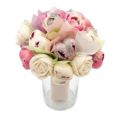 Шоколадный букет «Микс: Розы и сердечки в стакане»