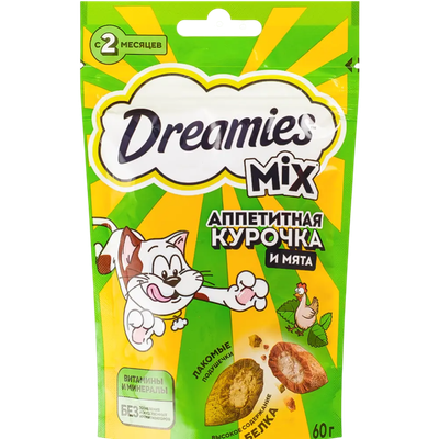 Лакомство для кошек «Dreamies» mix c 2 месяцев курица и мята 