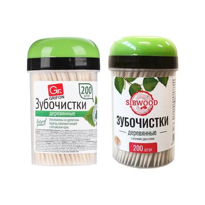 Зубочистки деревянные 200шт в пластиковой баночке 