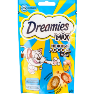 Лакомство взрослых для кошек Dreamies с добавлением лосося и сыра