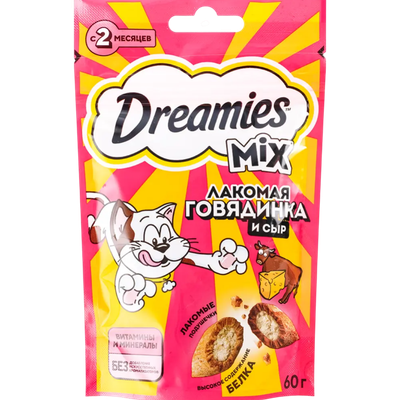 Лакомство Dreamies для взрослых кошек говядина и сыр
