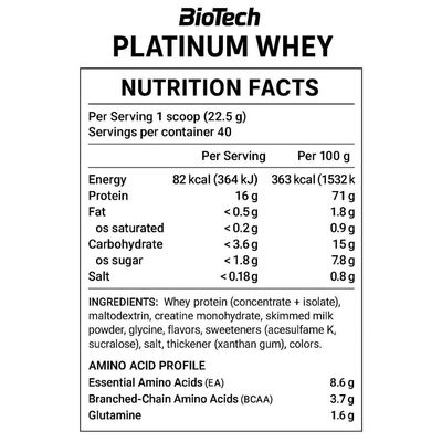 Протеин PLATINUM Whey, BiotechUSA, СОЛЕНАЯ КАРАМЕЛЬ, 22.5 г 