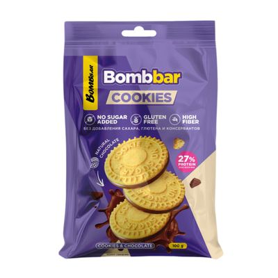 Протеиновое печенье Bombbar Cookies - СЛИВОЧНОЕ С ШОКОЛАДОМ 100г 
