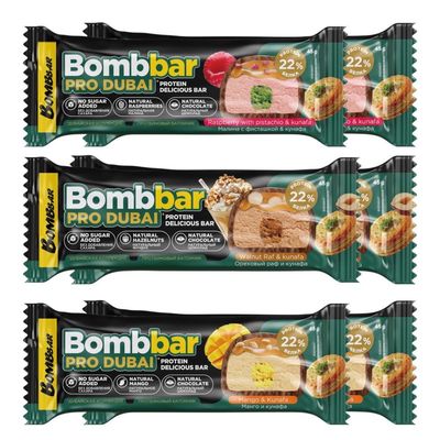 Набор протеиновых батончиков Bombbar PRO DUBAI, 6 шт, 270 г 