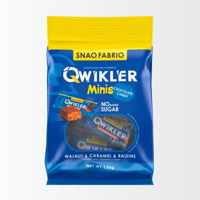 Шоколадный батончик QWIKLER MINIS Грецкий орех с изюмом и карамелью, 130г 
