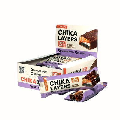 Протеиновый батончик CHIKA LAYERS, ХРУСТЯЩЕЕ ПЕЧЕНЬЕ С ДВОЙНЫМ ШОКОЛАДОМ, 60г 