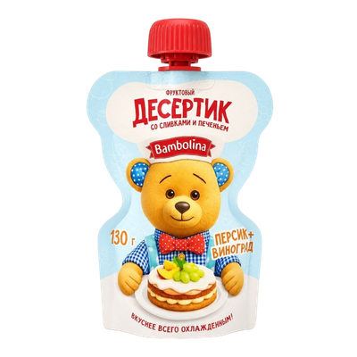 Десерт  Bambolina со сливками и печеньем, персиком, виноградом