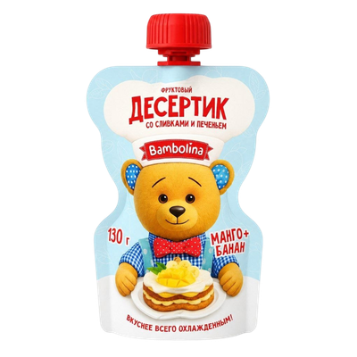Десерт Топтышка со сливками, печеньем, манго, бананом.