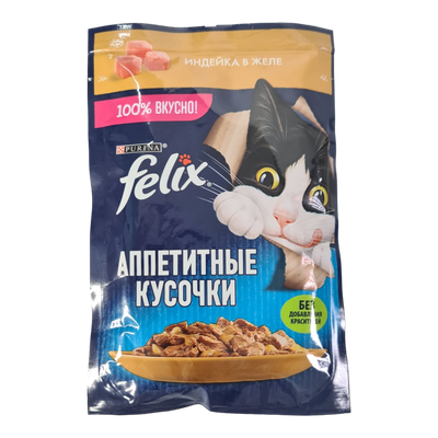 Корм для взрослых кошек «Felix» индейка в желе