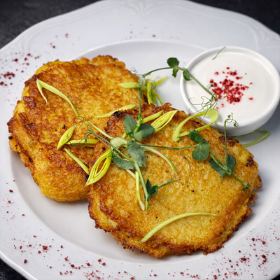 Оладьи картофельные, фаршированные мясом