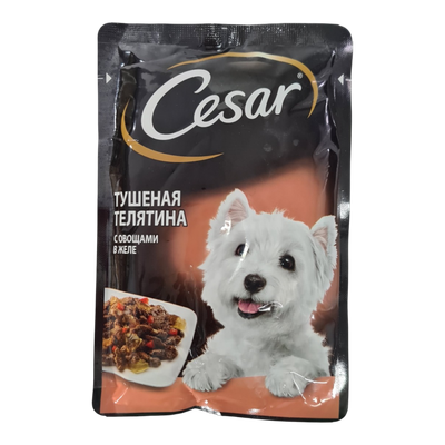 Корм для собак «Cesar» тушенная телятина с овощами в желе