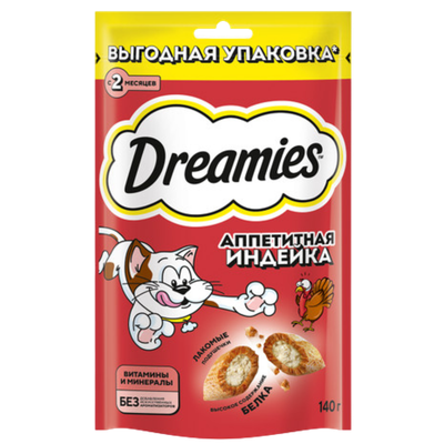 Лакомство Dreamies для взрослых кошек аппетитная индейка