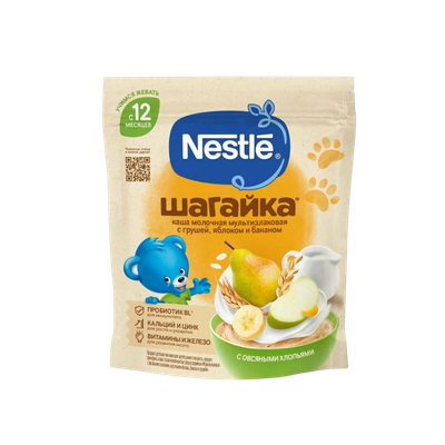 Каша молочная Nestle Шагайка мультизлаковая груша яблоко и банан